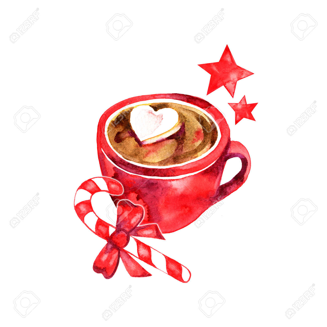 Winter hot drink, cacao with marshmallows. Cup of hot chocolate with marshmallows. Traditional beverage for winter time. Watercolor illustration. - 87925203 Winter hot drink, cacao with marshmallows. Cup of hot chocolate with marshmallows. Traditional beverage for winter time. Watercolor illustration. - 87925203