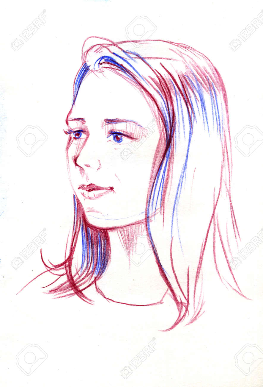 Drawing Portrait Of Young Woman Female Face Sketch Of Beautiful