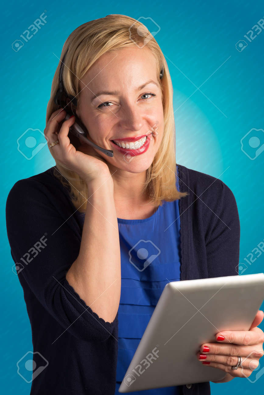 a blonde customer service representative is talking with someone how to talk to a customer service representative