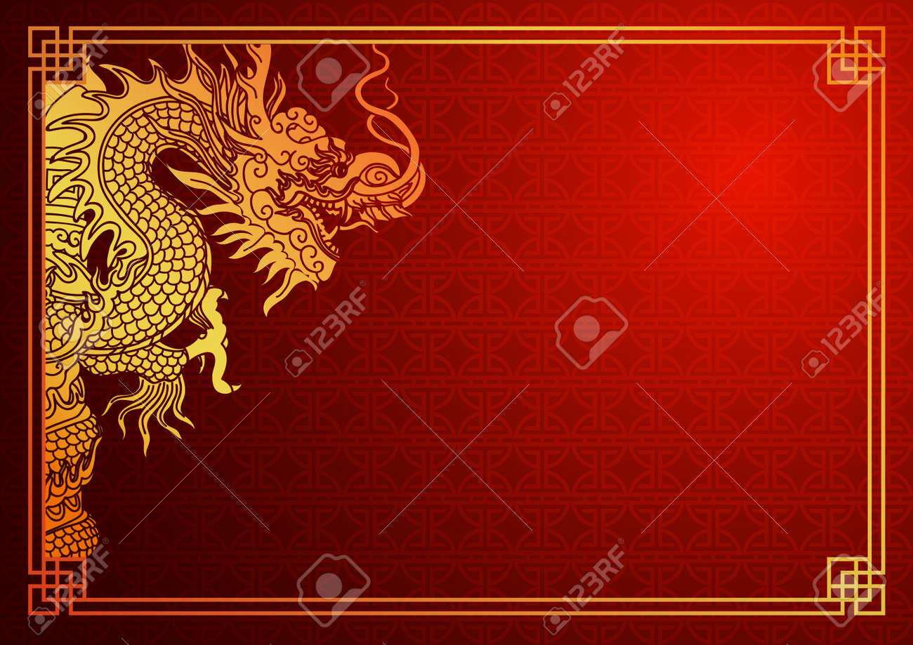赤の背景に中国のドラゴンと中国の伝統的なテンプレート のイラスト素材 ベクタ Image