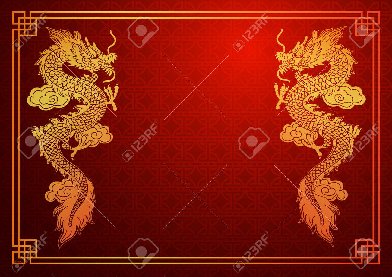 赤の背景に中国のドラゴンと中国の伝統的なテンプレート のイラスト素材 ベクタ Image