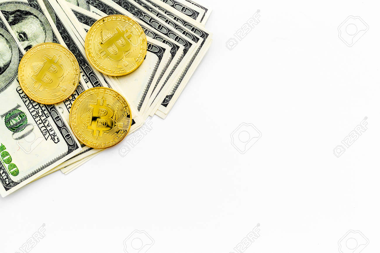 Download Bitcoin Digital Money For Finance And Online Buy Or Sell On White Desk Background Top View Mockup Stock Photo Picture And Royalty Free Image Image 97841835