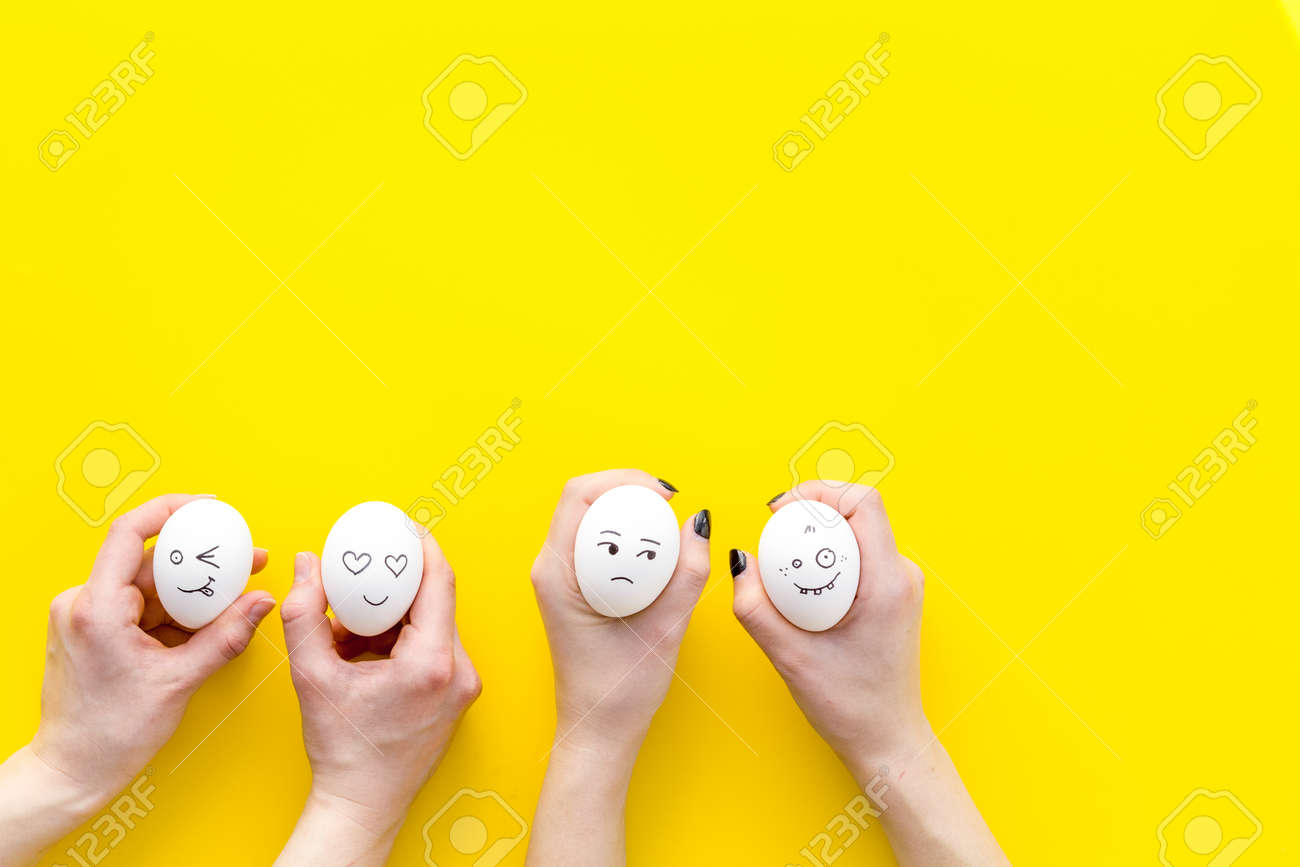 Emotions In Communication At Social Media Faces Drawn On Eggs - 