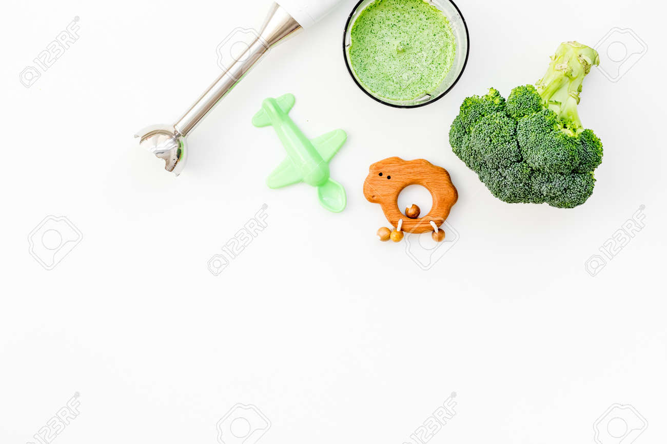 Download Homemade Baby Food Cook Puree With Broccoli With Immersion Blender Stock Photo Picture And Royalty Free Image Image 99416799