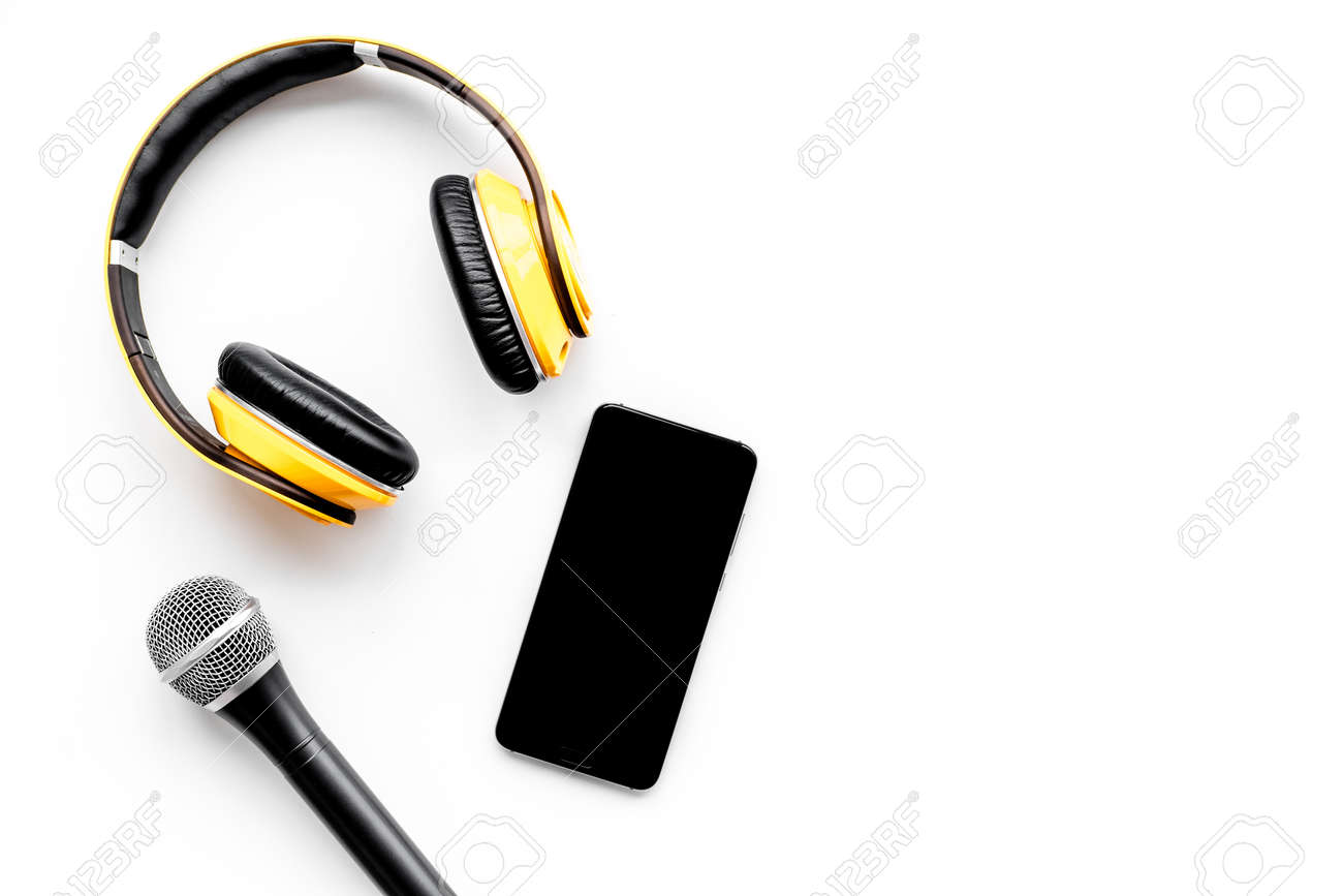 Download Microphone Headphones Mobile For Blogger Journalist Or Musician Stock Photo Picture And Royalty Free Image Image 120552392