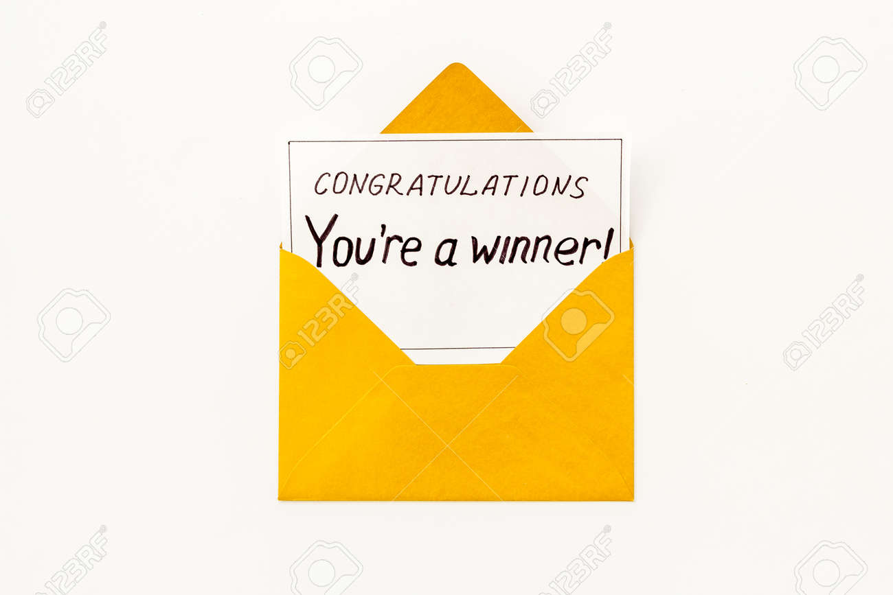You Re A Winner Envelope With Congratulation Card On White Table Stock Photo Picture And Royalty Free Image Image