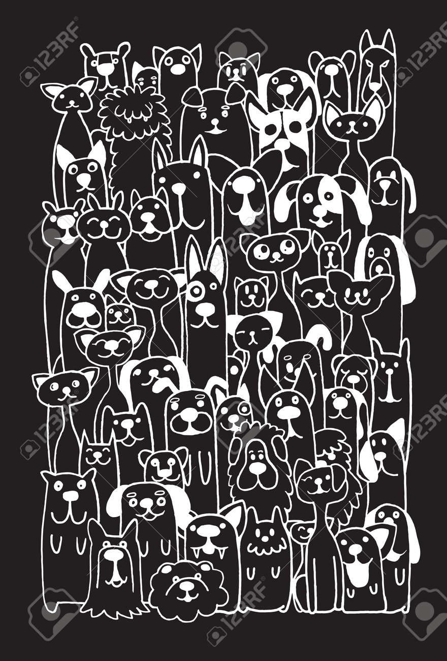 手描き落書き面白い犬や猫を設定 ベクトル図です のイラスト素材 ベクタ Image