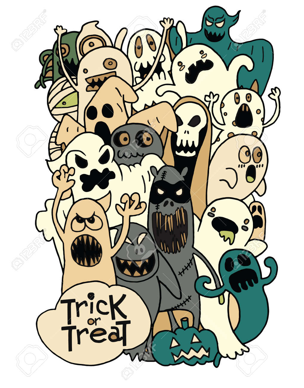 hand drawing cute ghost design party card suitable for halloween ghost design