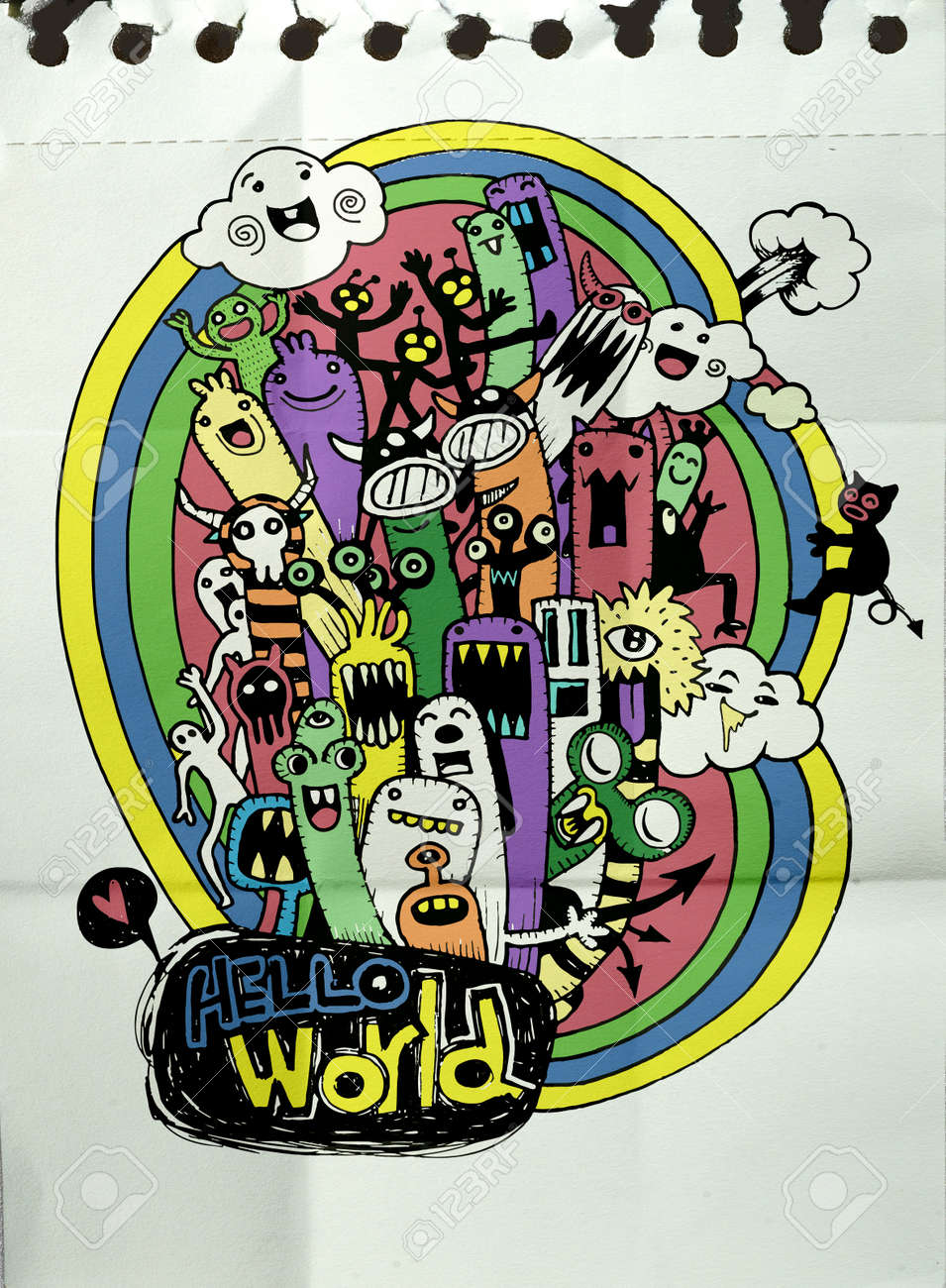 モンスターとかわいい外国人友好的なクールなかわいい手描きのモンスター グループのベクトル イラストのイラスト素材 ベクタ Image 4702