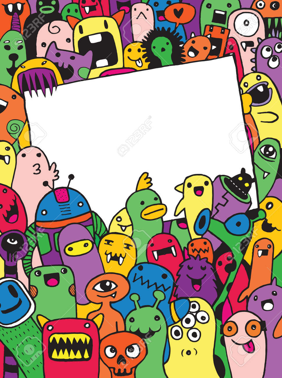 手の描かれたモンスターとかわいい外国人フレンドリーな漫画 スタイルを落書き ベクトル コレクション の写真素材 画像素材 Image