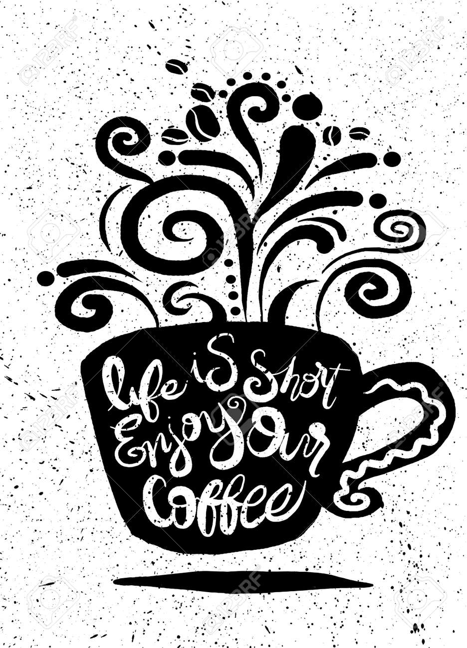 La Vie Est Courte Cafe Lettrage Sur Le Plateau En Forme De Tasse De Cafe Moderne Style De Calligraphie Citation Sur Le Cafe Vector Illustration Clip Art Libres De Droits Vecteurs