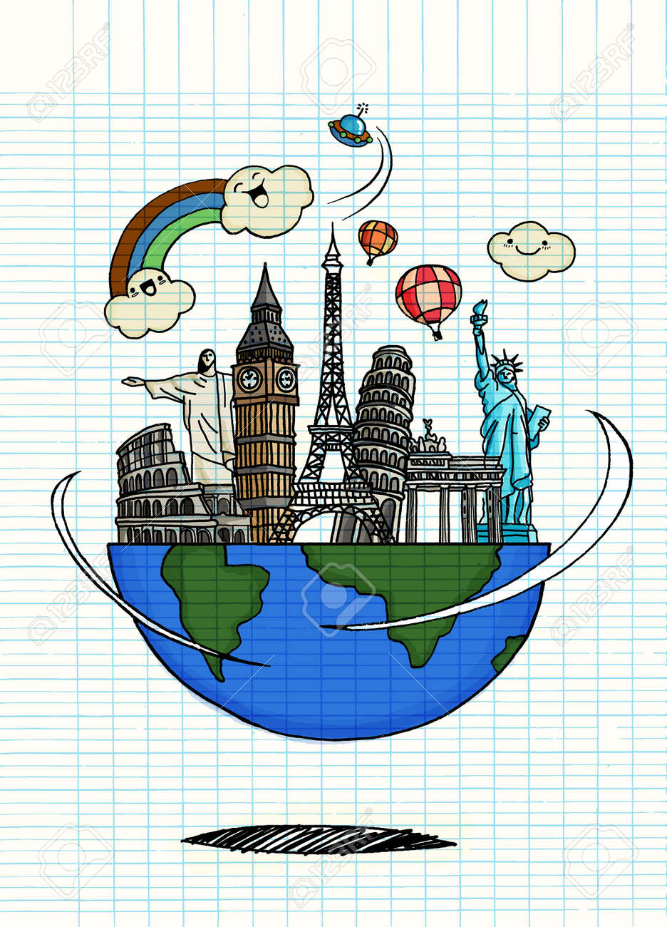 Reisen Sie Nach Welt Ausflug Tourismus Sehenswurdigkeiten Auf Der Ganzen Welt Konzept Website Vorlage Vektor Illustration Moderne Flache Bauweise Lizenzfrei Nutzbare Vektorgrafiken Clip Arts Illustrationen Image