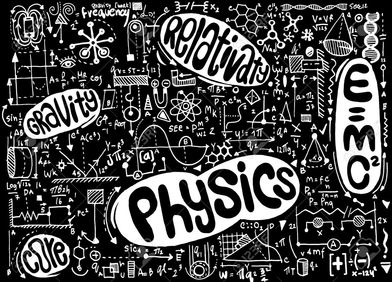 物理の数式や現象 手描きのイラスト 数学と科学委員会 学校で物理教育のイラスト素材 ベクタ Image