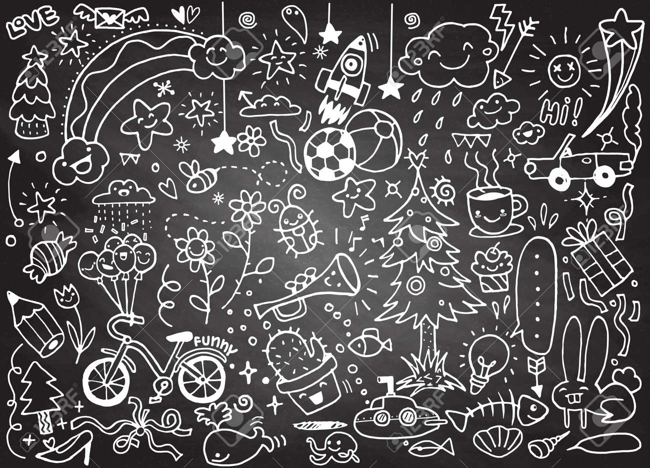 かわいい落書きセット 手描き落書きのベクトル イラスト のイラスト素材 ベクタ Image