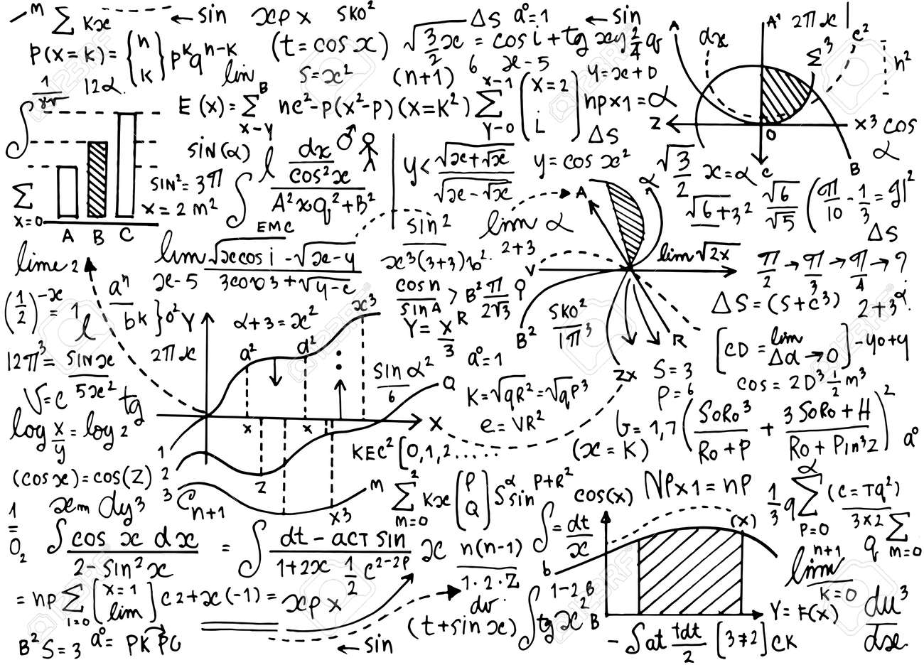 数学教育ベクトル パターンと手書き数式 タスク プロット 計算および幾何学的な Figures Vector の図 のイラスト素材 ベクタ Image