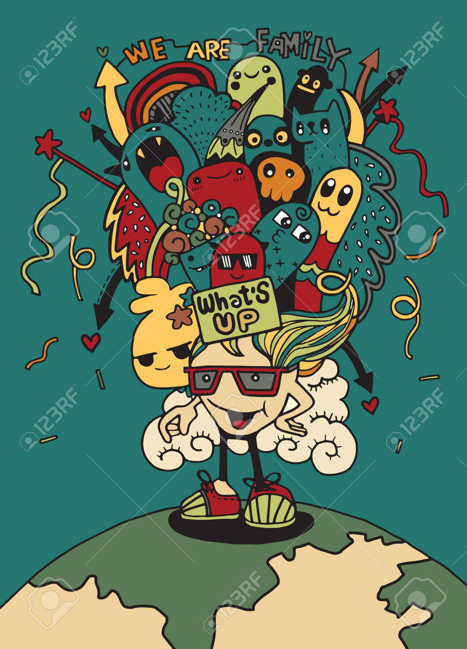 狂気の落書きモンスター家族描き方です 家族の概念のベクトル図 のイラスト素材 ベクタ Image