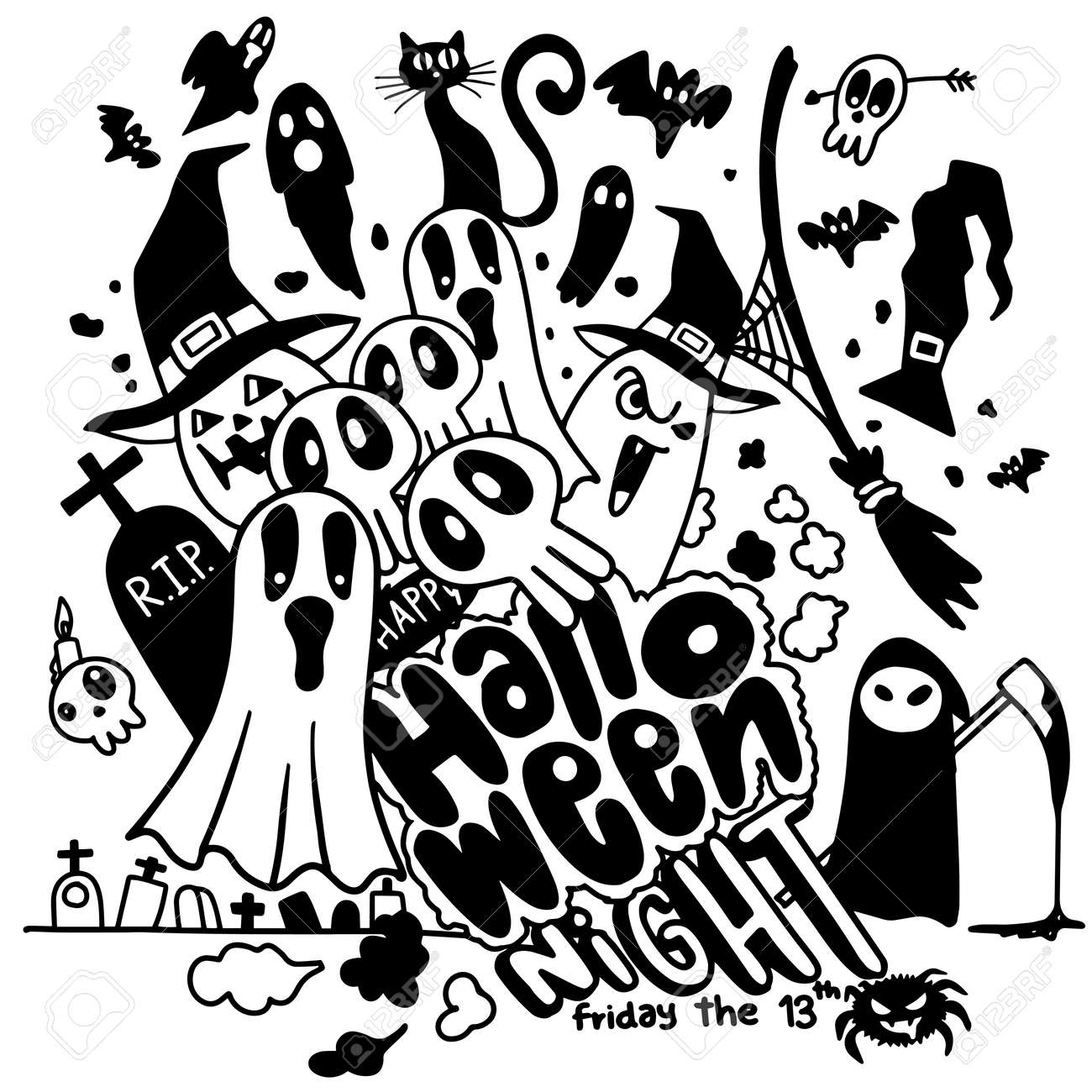 かわいい手描きのハロウィーンのベクトル イラスト落書きのイラスト素材 ベクタ Image