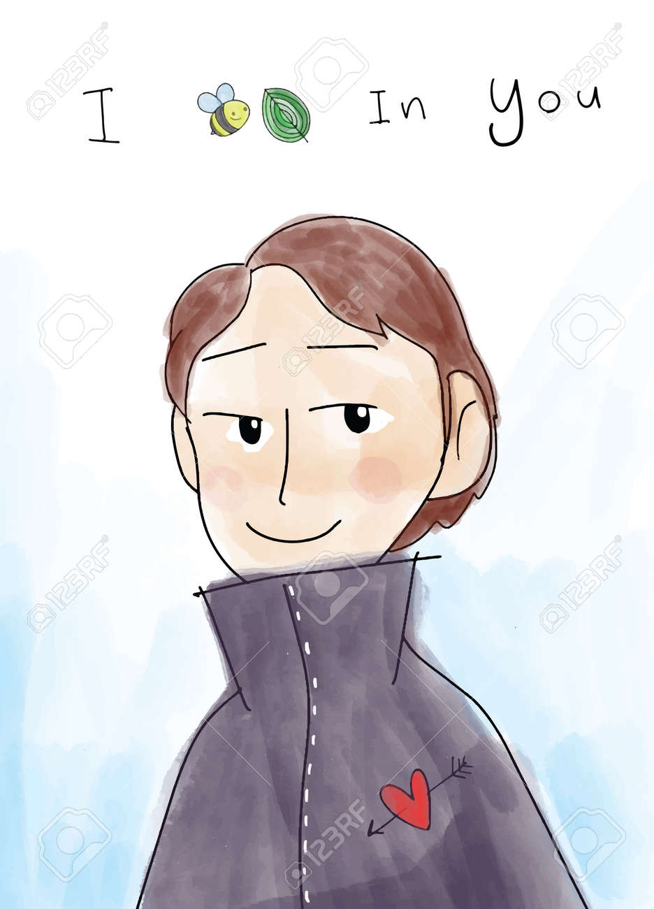 ハンサムな若い男は 励ましを話します 私はあなたを信じている スタイルの落書き ベクトル イラストのイラスト素材 ベクタ Image