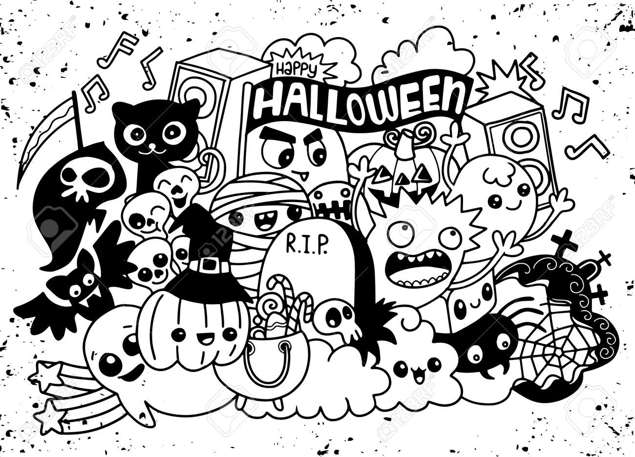 モンスターと可愛いゴーストのベクターイラスト かっこいい かわいい手描きモンスターコレクション のイラスト素材 ベクタ Image