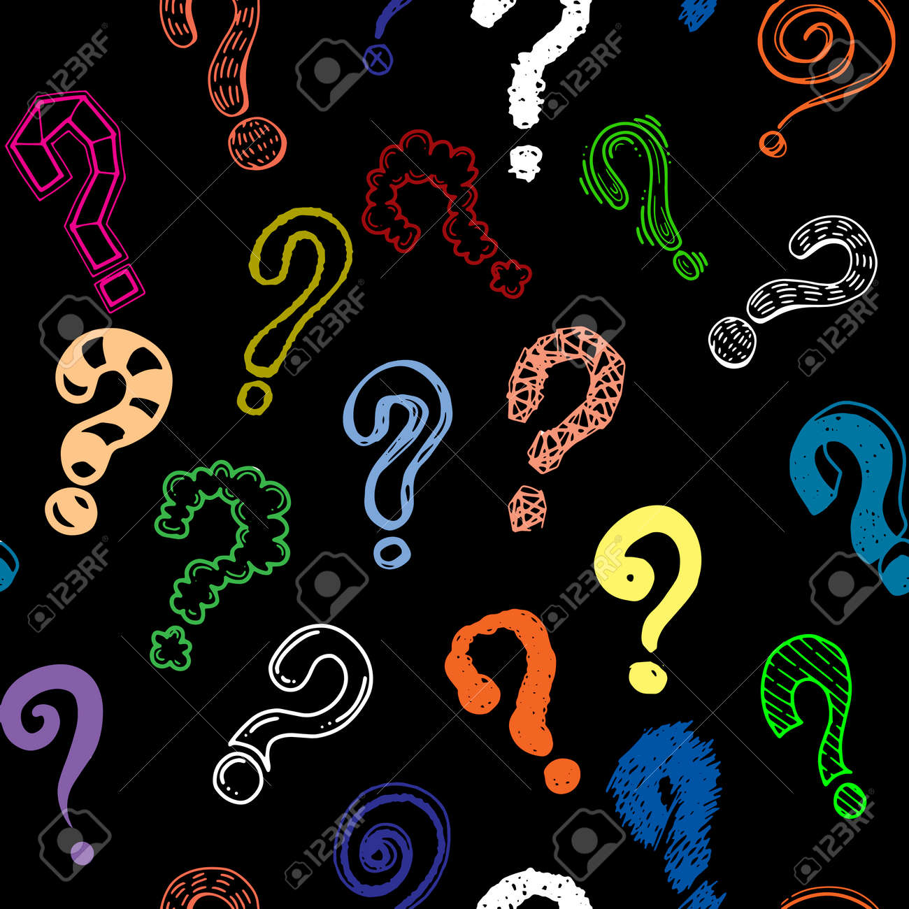 手描きの疑問符のセット ベクトルイラスト シームレスな背景落書き ベクトル手描きイラスト のイラスト素材 ベクタ Image