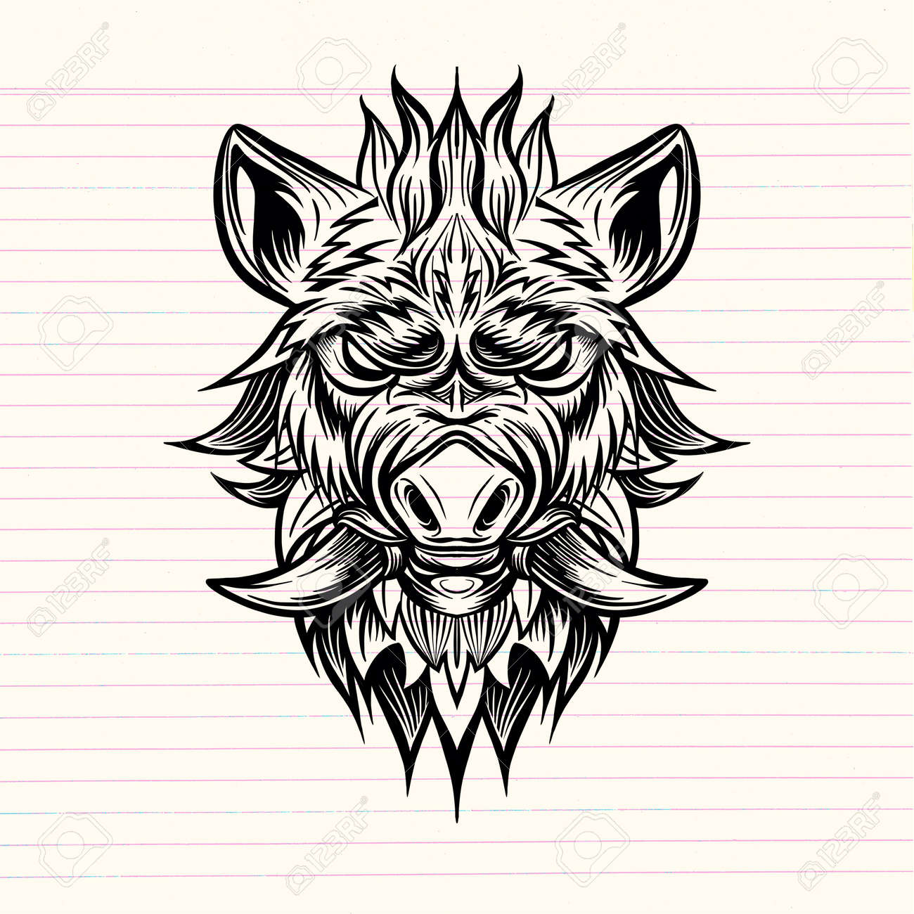 Patterned Head Of Boar. Pig. Swine. Symbol Of 2019. Tattoo Design. It May  Be Used For Design Of A T-shirt, Bag, Postcard, A Poster Royalty Free SVG,  Cliparts, Vectors, and Stock Illustration., image size:1300x1300
