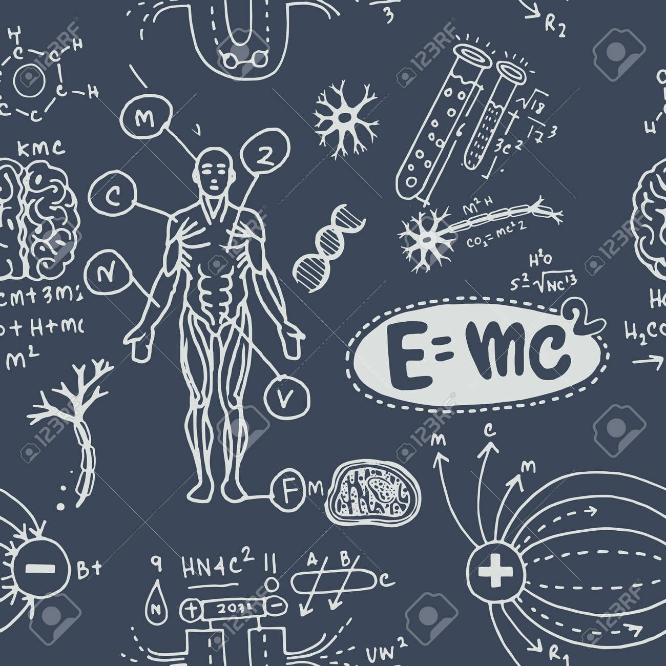 物理学と数学における科学的な公式と計算のベクトルのイラスト シームレスパターン のイラスト素材 ベクタ Image