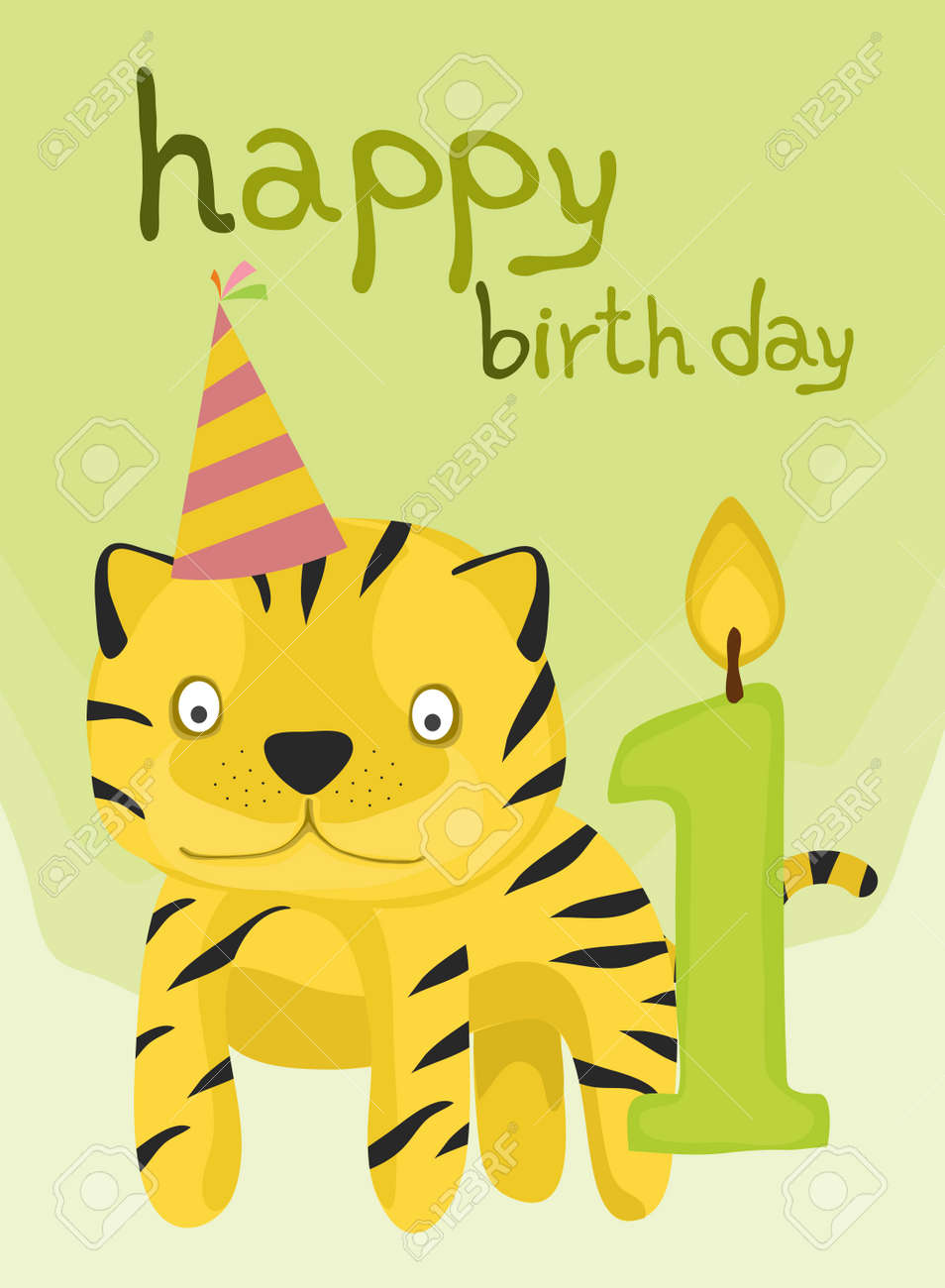 動物カード コレクション 赤ちゃんトラ誕生日 1 歳のイラスト素材 ベクタ Image