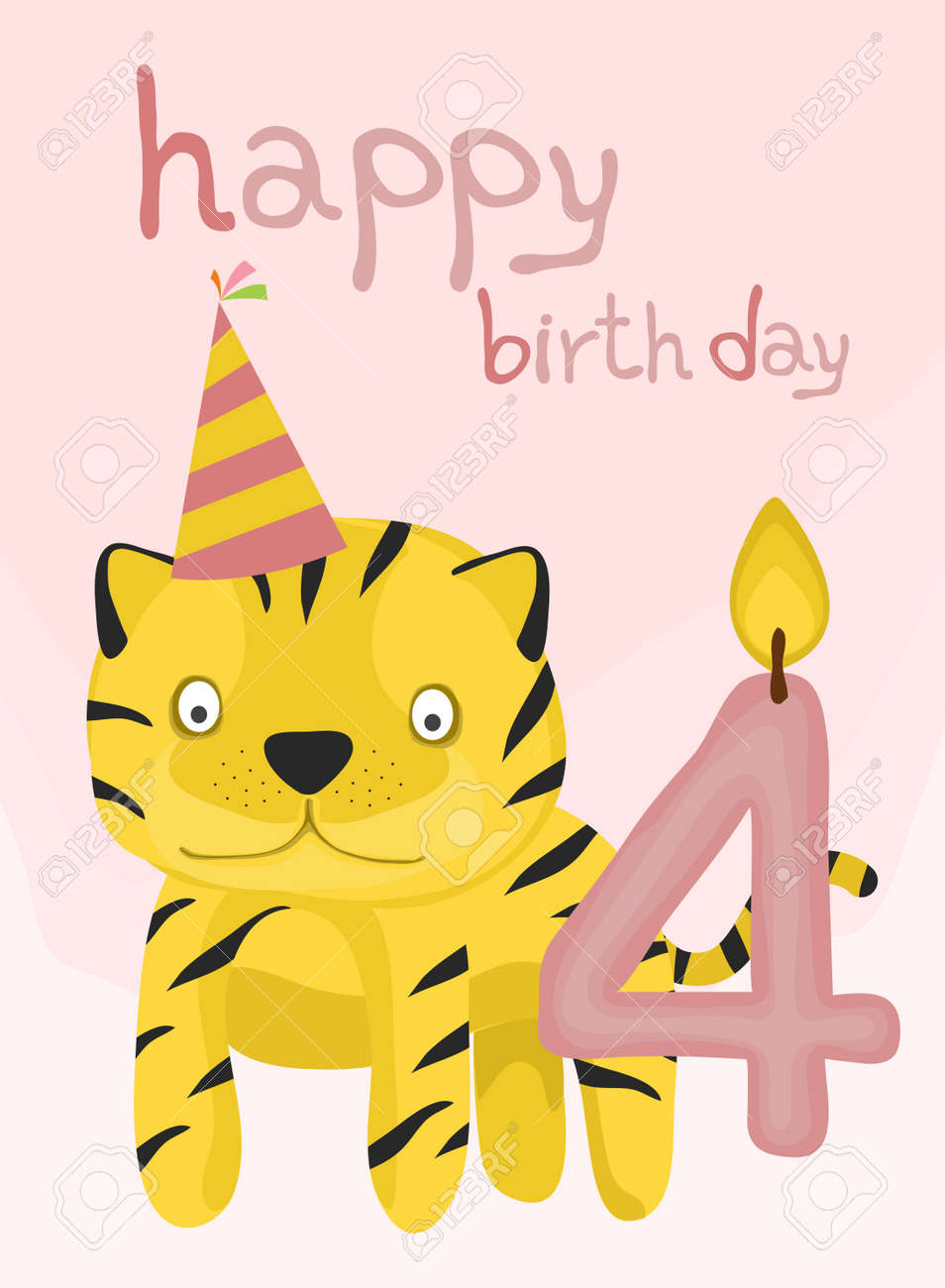 動物カード コレクション 赤ちゃんトラ誕生日 4 歳のイラスト素材 ベクタ Image