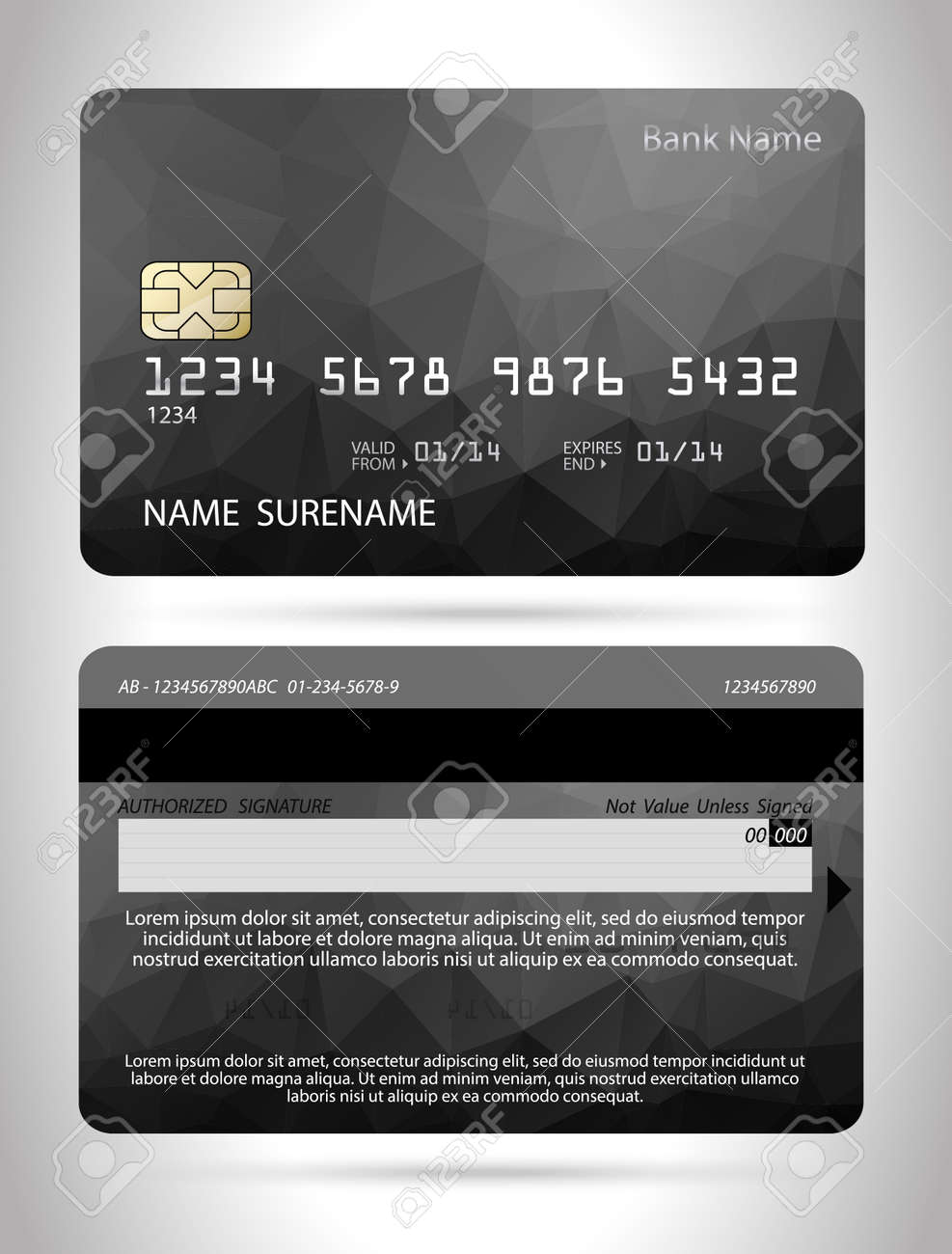 credit card template with polygon design isolated royalty free