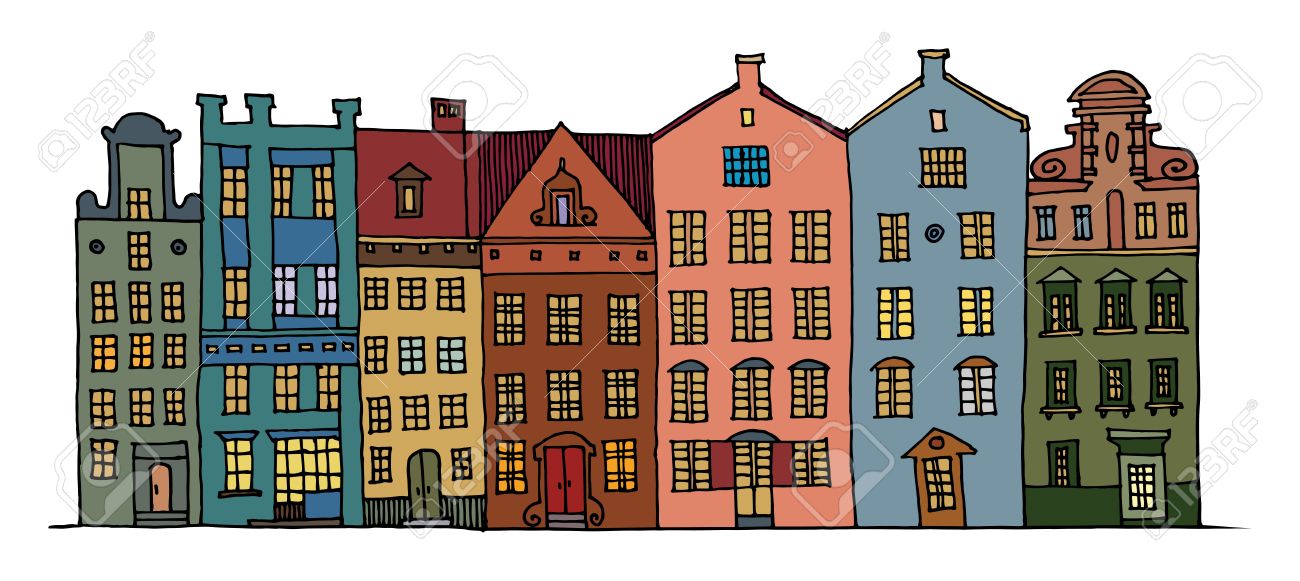 Cartoon Hand Drawing Color Houses Royalty Free Cliparts Vectors