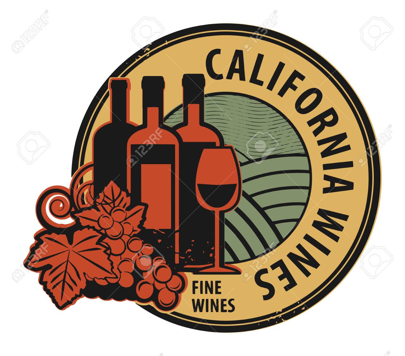 言葉カリフォルニア 上質なワインとグランジ ゴム印 のイラスト素材 ベクタ Image