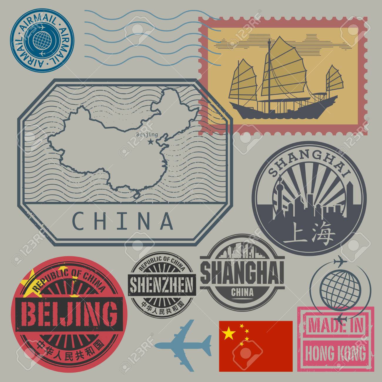 テキスト中国 上海 北京入り切手を旅行 中国語でも ベクトル イラスト のイラスト素材 ベクタ Image 46373457