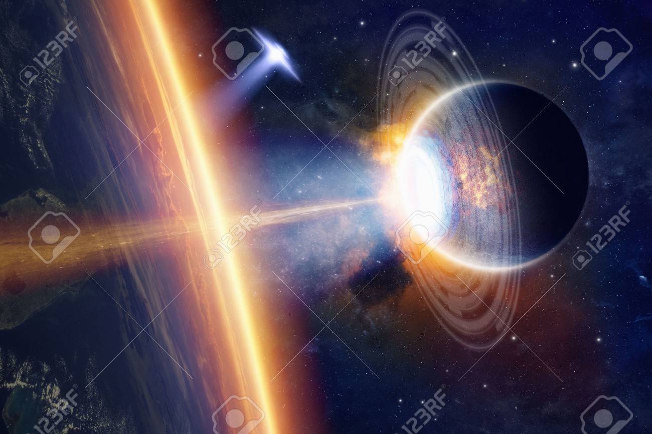 fantastic background aliens planet and ufo hits planet earth