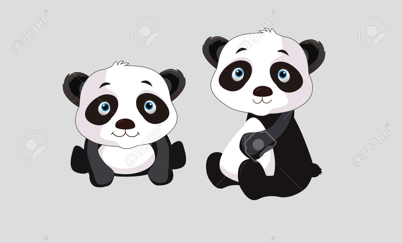 2 頭のパンダを再生のイラスト素材 ベクタ Image