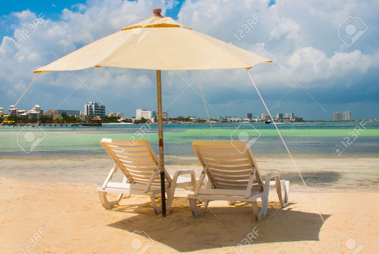 sun loungers and a