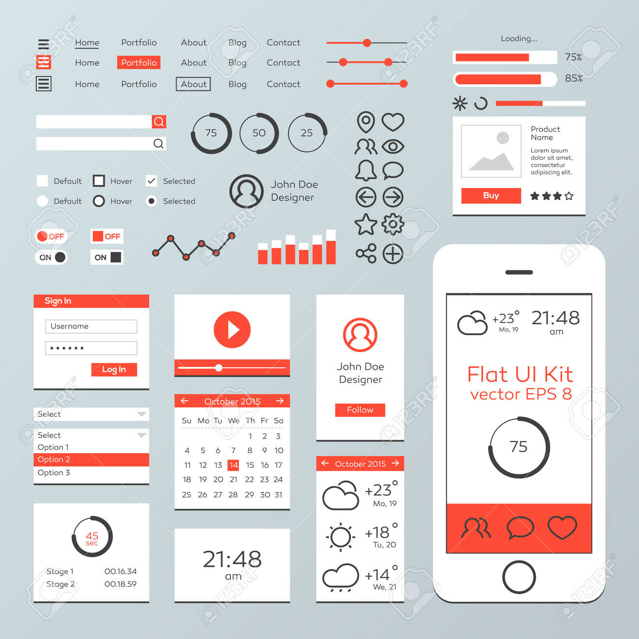 flat mobile web ui kit royalty free cliparts vectors and stock