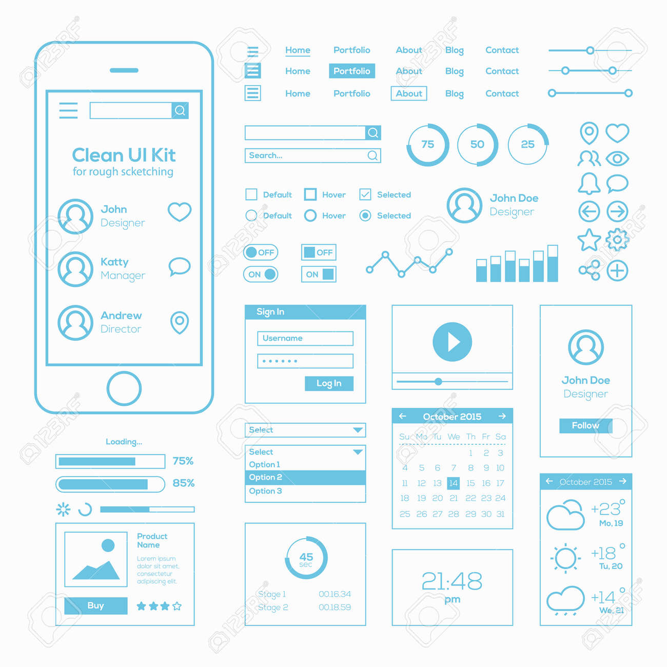 clean mobile web ui kit royalty free cliparts vectors and stock