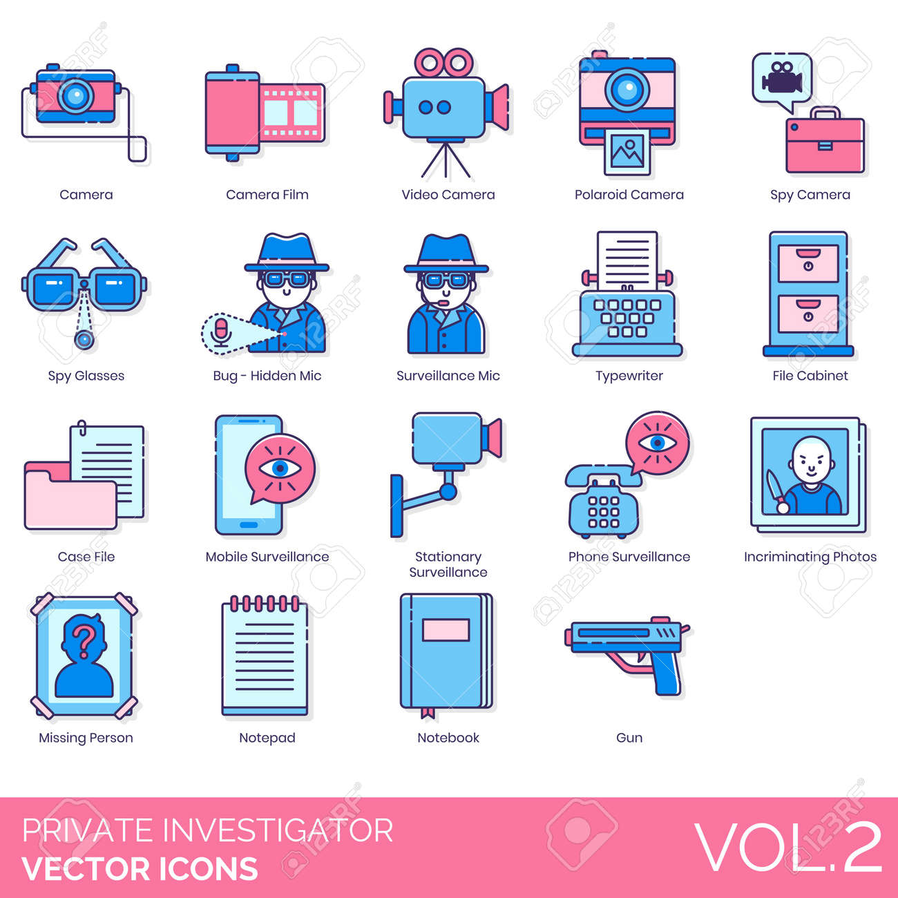 Private Investigator Icons Including Camera Film Video Spy Royalty Free Cliparts Vectors And Stock Illustration Image 144130456