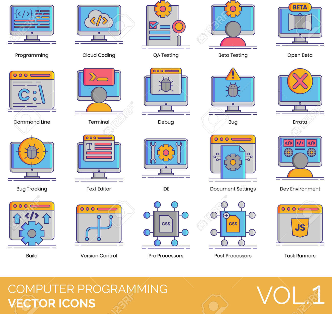 컴퓨터 프로그래밍, 클라우드 코딩, 프로그램, 시스템 개발, 빌드의 벡터 아이콘 로열티 무료 사진, 그림, 이미지 그리고  스톡포토그래피. Image 149381262