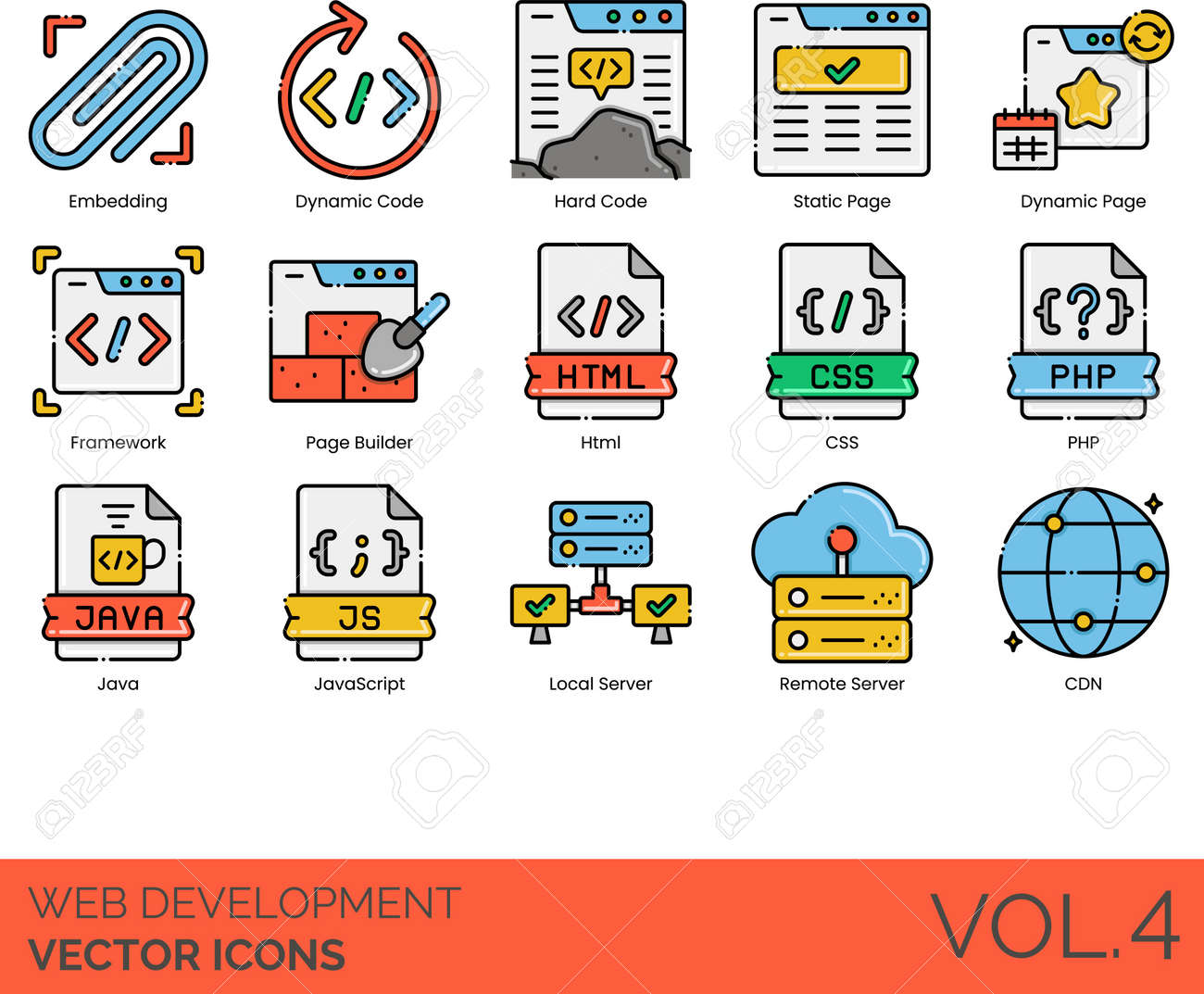 Line Icons Of Web Development, Embedding, Static Page, Framework, HTML,  CSS, Local Server Royalty Free SVG, Cliparts, Vectors, And Stock  Illustration. Image 157090594.