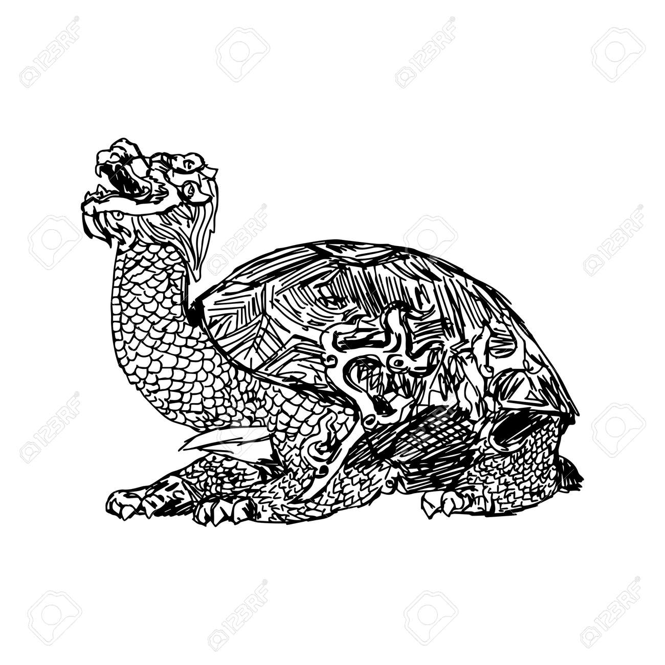Illustration Vector Doodle Hand Drawn Of Sketch Bronze Statue A Turtle In Forbidden City