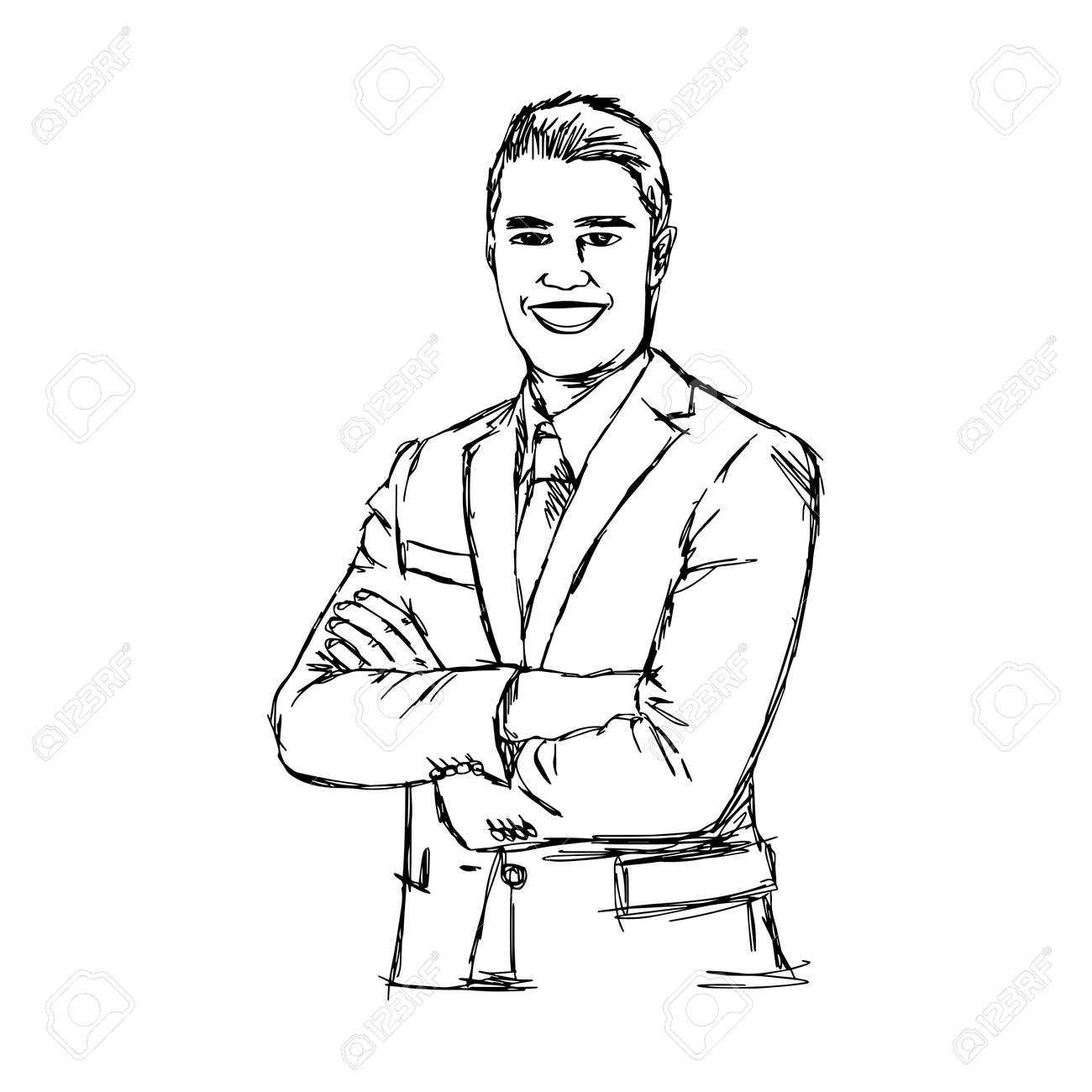 illustration doodle hand drawn of sketch smiling businessman with crossed arms. Body language. Nonverbal communication posture - 53084162 illustration doodle hand drawn of sketch smiling businessman with crossed arms. Body language. Nonverbal communication posture - 53084162