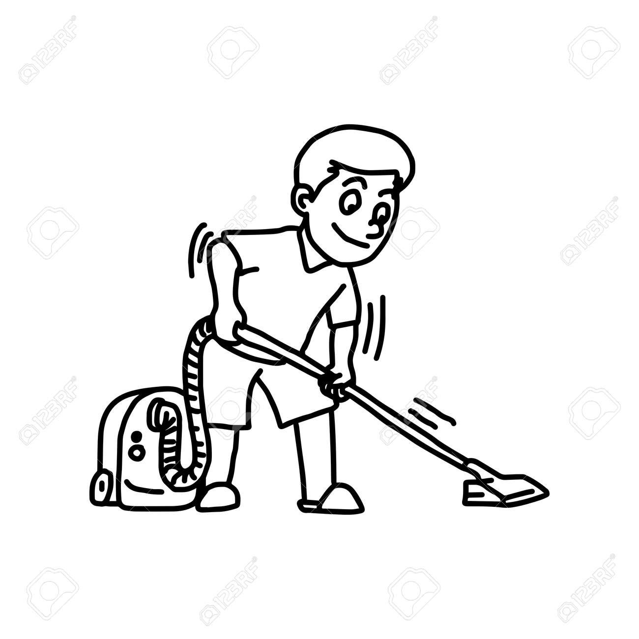Man Using A Vacuum Cleaner Illustration Vector Doodle Hand Royalty Free Cliparts Vectors And Stock Illustration Image 71815262