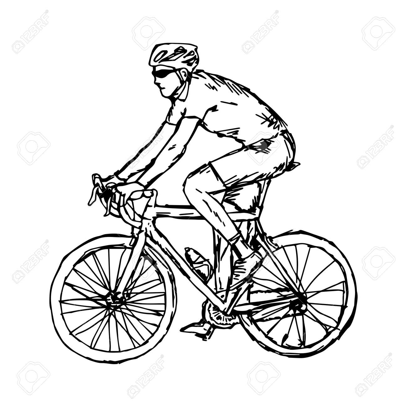 A Man With Sunglasses Cycling Vector Illustration Sketch Hand