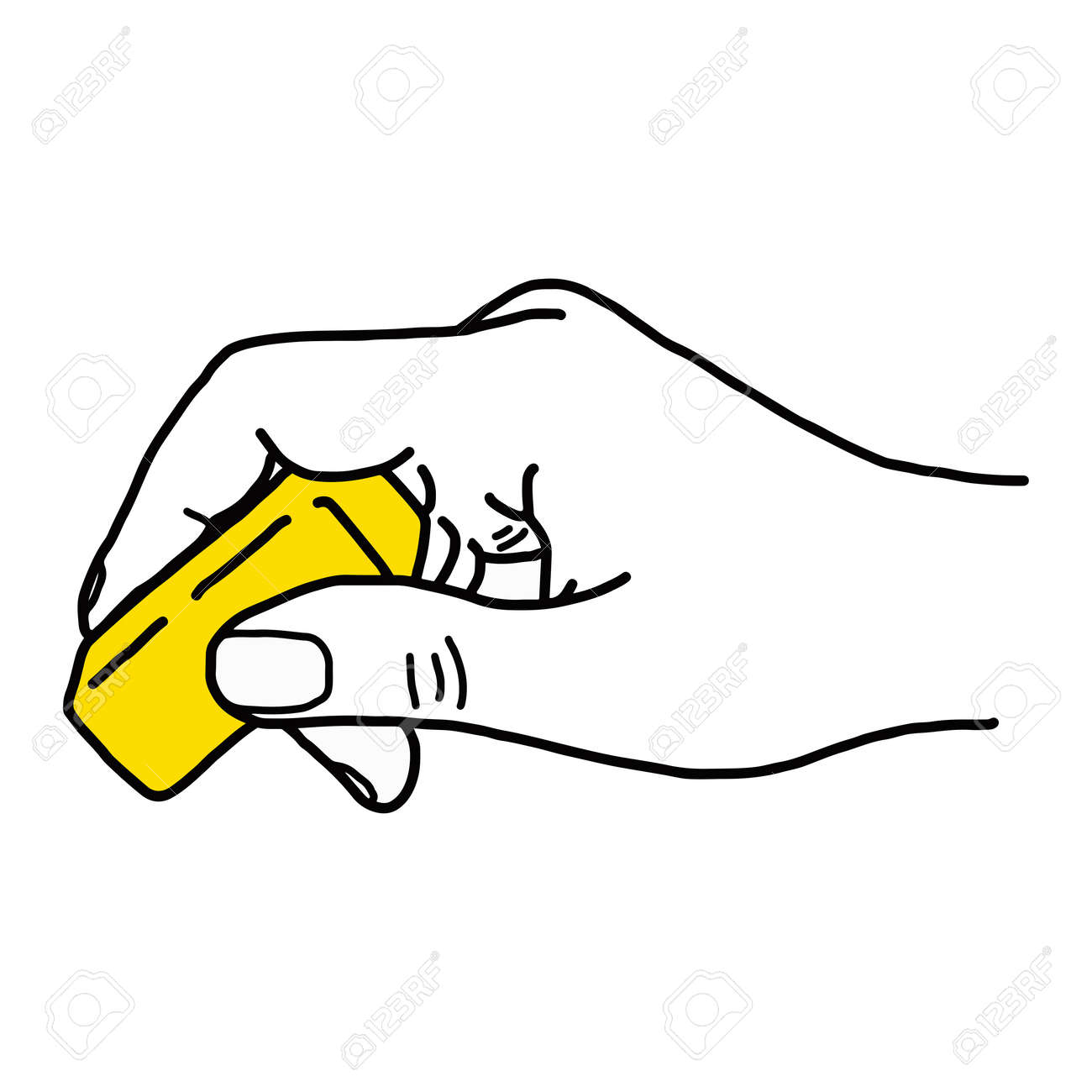Close Up Hand Using Yellow Rubber Eraser - Vector Illustration Sketch Hand Drawn With Black Lines, Isolated On White Background Royalty Free SVG, Cliparts, Vectors, and Stock Illustration. Image 81500976.