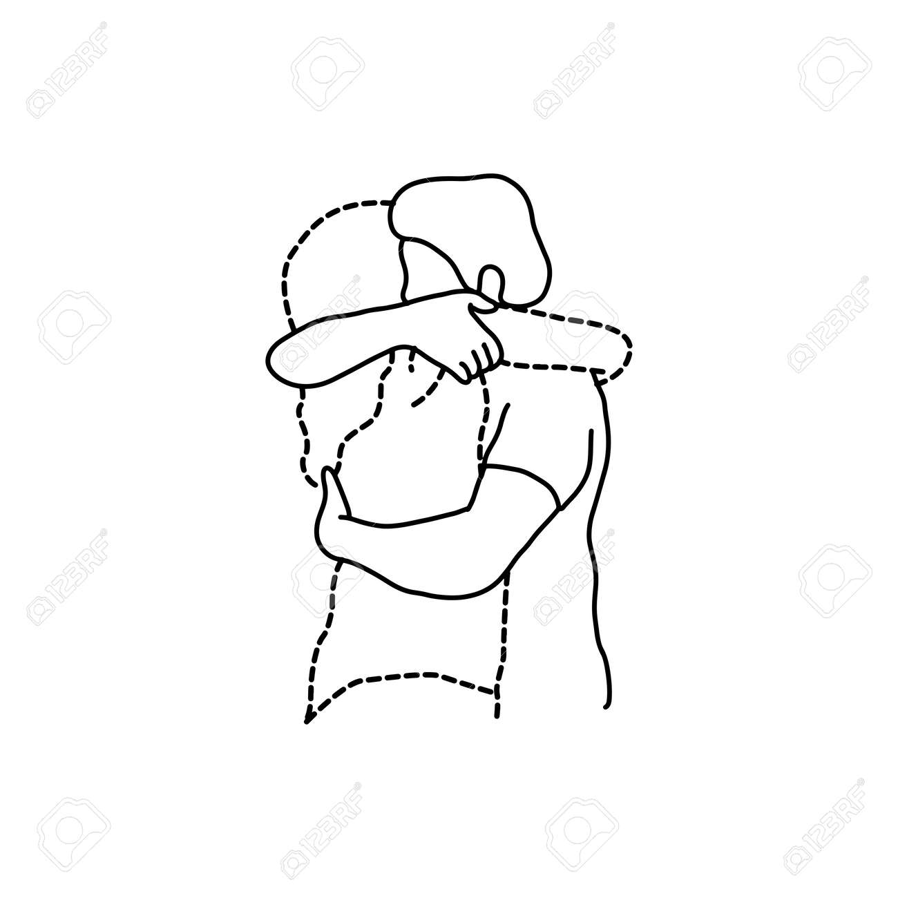男は白い背景に隔離された黒い線で描かれた彼の透明な破線恋人ベクトルイラストスケッチ手を抱きしめるのイラスト素材 ベクタ Image 男は白い背景に隔離された黒い線で描かれた彼の透明な破線恋人ベクトルイラストスケッチ手を抱きしめるのイラスト素材 ベクタ Image