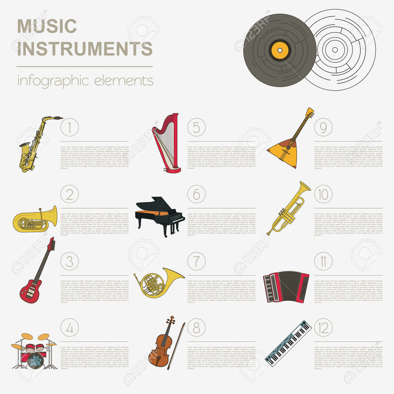 Worksheets Types Of Musical Instrument musical instruments graphic template all types of infographic vector illustration stock vector