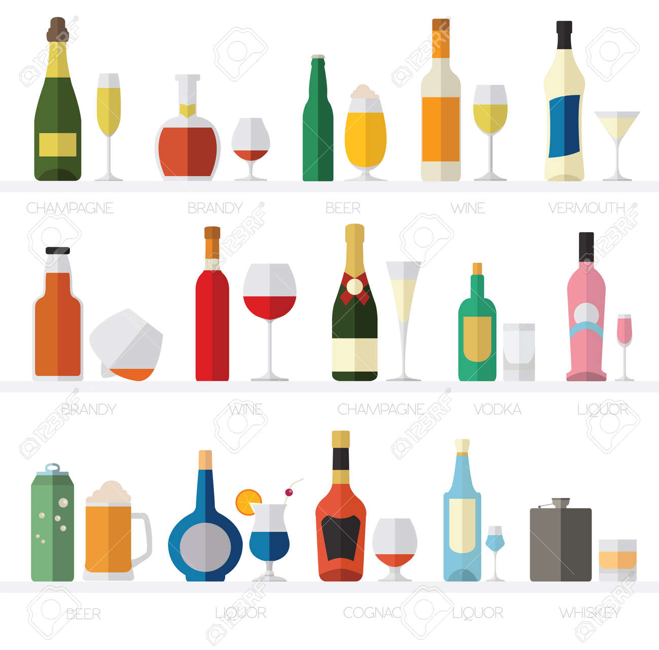 Alkohol Glaser Und Flaschen Flach Icon Set Verschiedene Alkoholische Getranke Vektor Illustration Lizenzfrei Nutzbare Vektorgrafiken Clip Arts Illustrationen Image 58129174