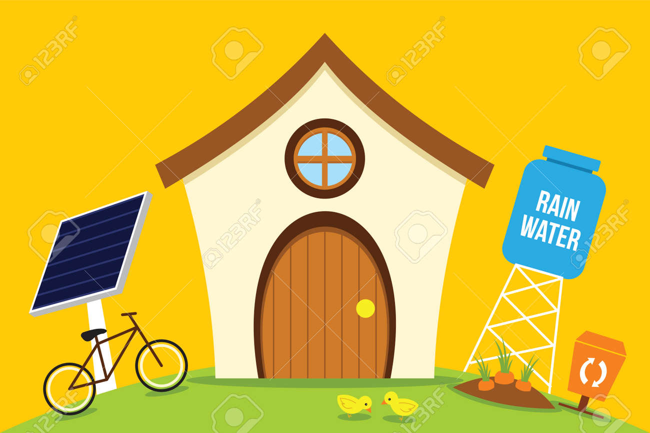 Ko Haus Sparen Energie Mit Gehen Grune Vektor Illustration