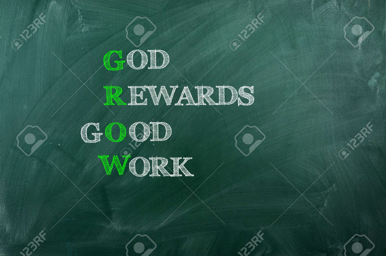 GROW acronym God Reward Good Work , written with chalk on blackboard - 14448235 GROW acronym God Reward Good Work , written with chalk on blackboard - 14448235